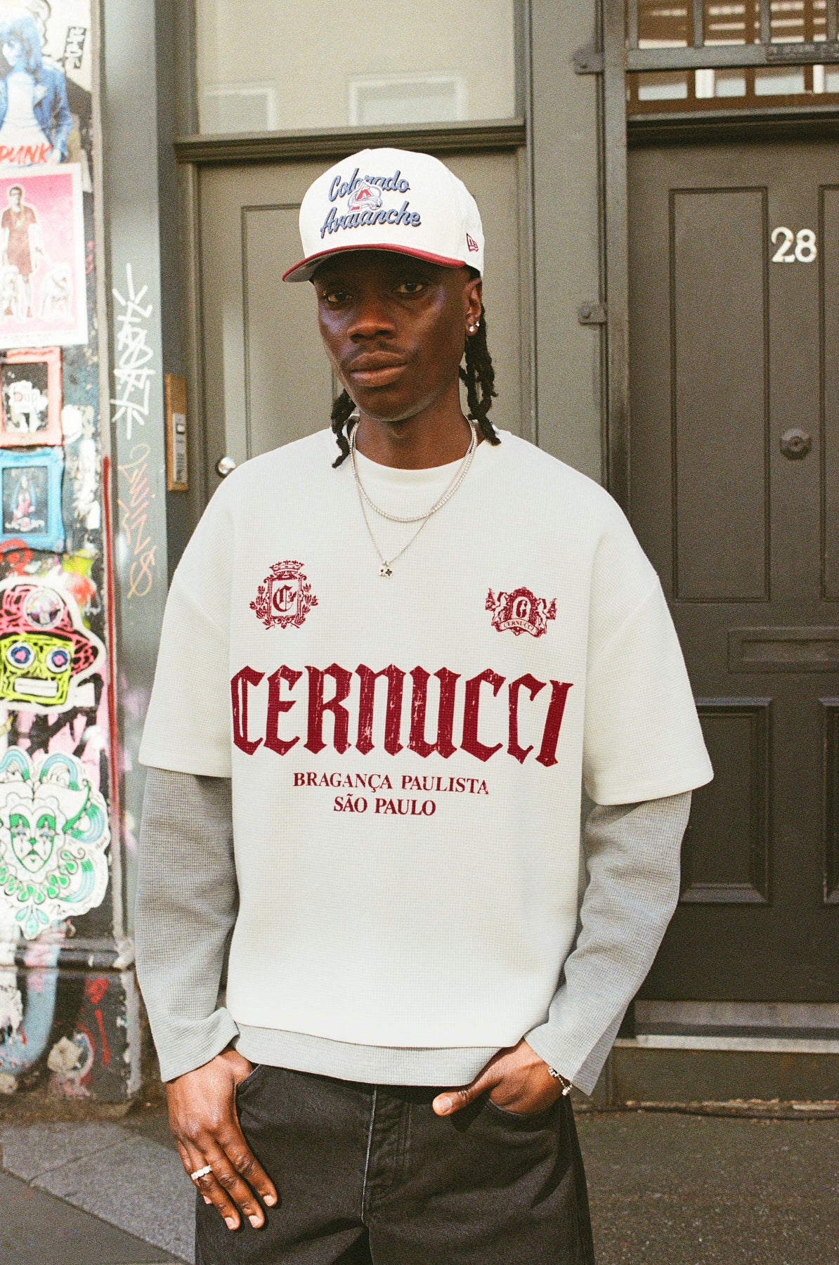 Boxy Waffle Contrast Print T-Shirt - Off White